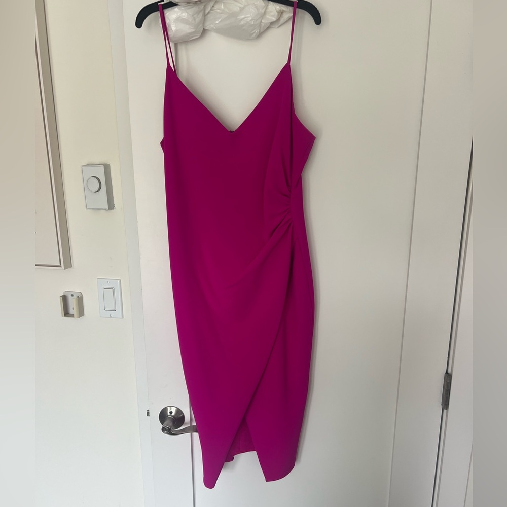 Black Halo Pink Asymmetrical Wrap Cocktail Dress